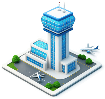 Modern airport control tower and terminal complex. png