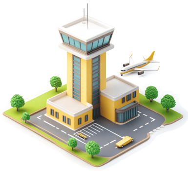 Detailed illustration of an airport control tower and terminal. png