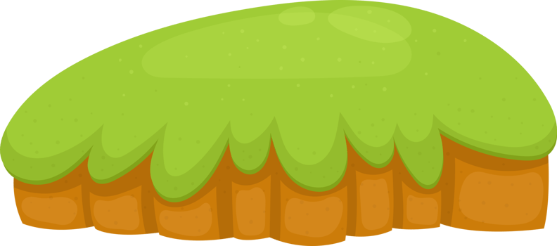 Cartoonish landscape element featuring green grass atop blocky brown soil, perfect for game environments. png