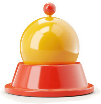 Vibrant, glossy yellow sphere atop a red, circular pedestal. png