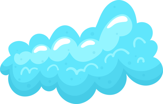 A cartoonish, light blue cloud formation with a bubbly texture and several white highlights giving dimension. png