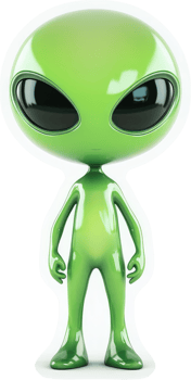 Animated, glossy green alien figure. png