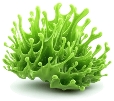 Vibrant green liquid splash forming a stylized organic shape. png