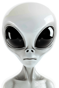 Gray alien head, detailed and close-up. png