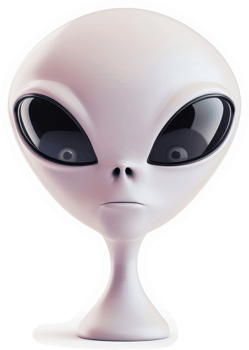 Gray alien head illustration, displaying curious features. png