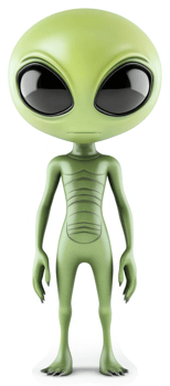 Lively, cartoon-style illustration of an alien. png