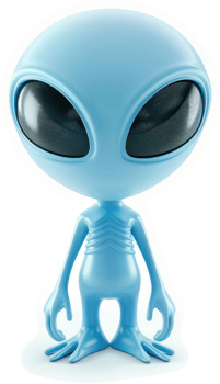 Light blue alien figure with large eyes. png