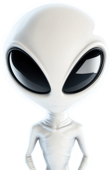 Close-up view of a stylized, light gray alien head and torso. png