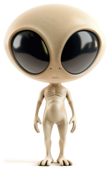 Cartoonish extraterrestrial figure with large eyes. png