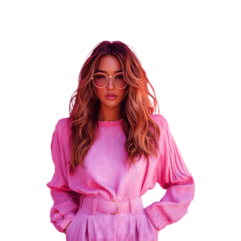 Fashionable Woman in Pink Outfit Wearing Glasses on Transparent Background png