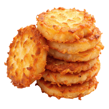 Deliciously crispy hash browns golden and fried to perfection, perfect for a hearty breakfast or quick snack png