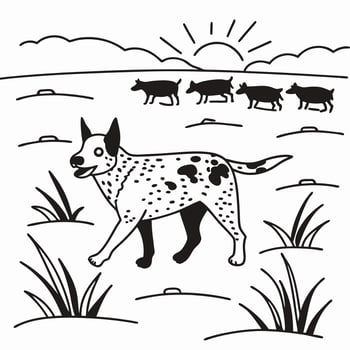 Cattle Dog Herding Cows, Black and White vector
