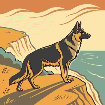 German Shepherd Dog on Cliff by Ocean vector