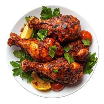 Traditional Ghanaian Chicken with Deep Spice Marinade on Plate Isolated on transparent Background png