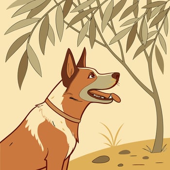 Red Heeler Dog Under Olive Tree vector