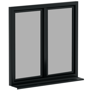 Render black double casement window perspective with transparent background png