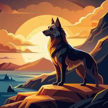 German Shepherd Sunset Cliff vector