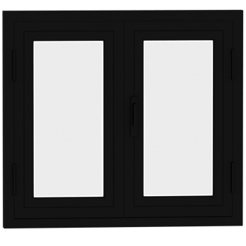 Render modern black double casement window with transparent background png