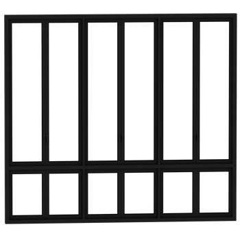 Render folding glass wall system black frame with transparent background png