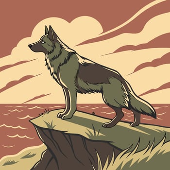 German Shepherd Dog on Cliff at Sunset vector