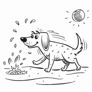 Happy Dog Playing in Water Puddle vector