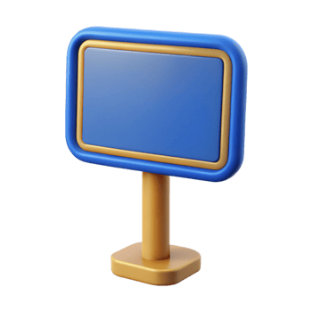 Glossy Blue Rectangle Sign with Golden Edges on a Stand with Transparent Background png