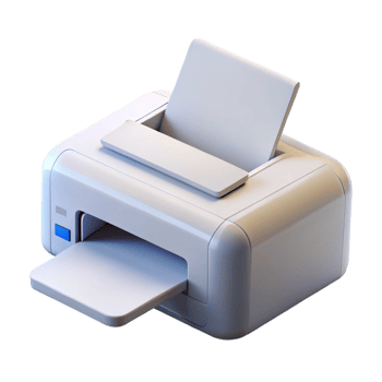 Isometric white printer with blank paper on a transparent background studio shot png