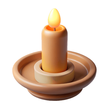 Lit Candle with Holder on Transparent Background, Orange Flame, Minimalist 3D png