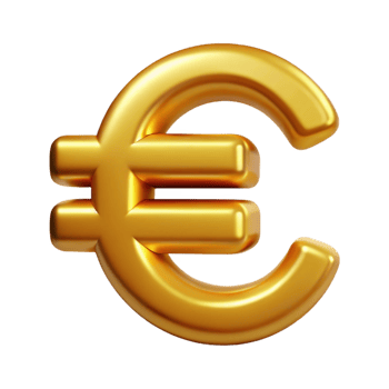 Golden euro currency symbol on transparent background depicting finance and trade png