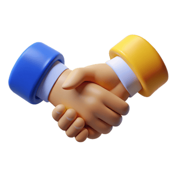 3D Rendered Handshake with Yellow and Blue Sleeves on a Transparent Background png