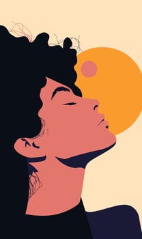 A woman with curly hair and an orange sun vector