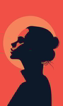 A woman's silhouette is shown in silhouette against a red background vector