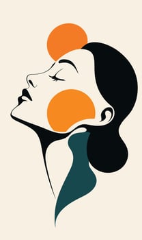 A woman's face with an orange and black dot vector