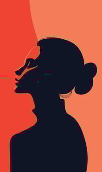 Silhouette of a woman's head with a red and orange background vector