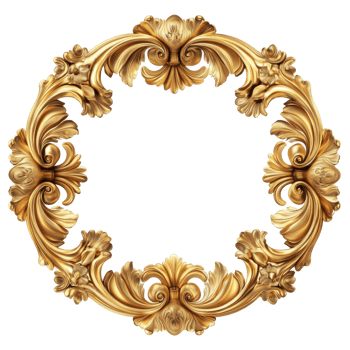 Ornate gold frame design with decorative floral details. png