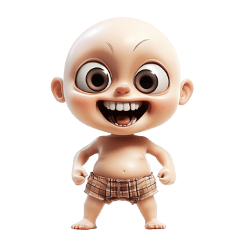 A cartoon infant with a wide smile and small plaid shorts png