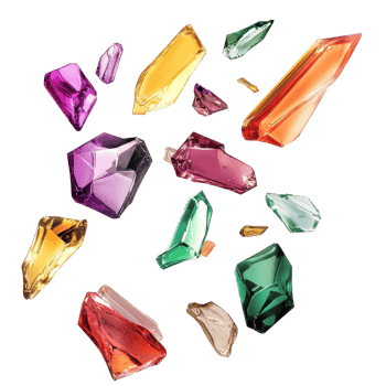 Colorful,faceted gems scattered in a dynamic display. png