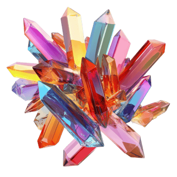 Vibrant cluster of multifaceted prismatic crystals. png