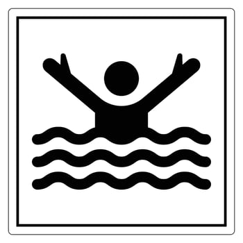 Swimming Symbol with Person in Water and Raised Arms for Safety Signage Use vector
