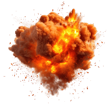 Explosive detonation with a large orange plume of smoke. png