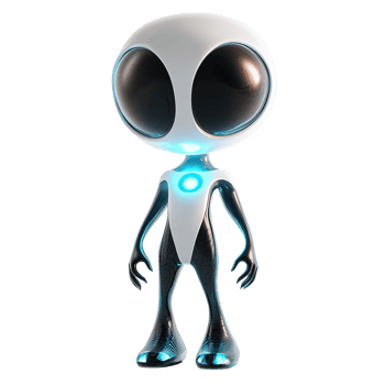 An illustrated humanoid alien with large black eyes and sleek design png