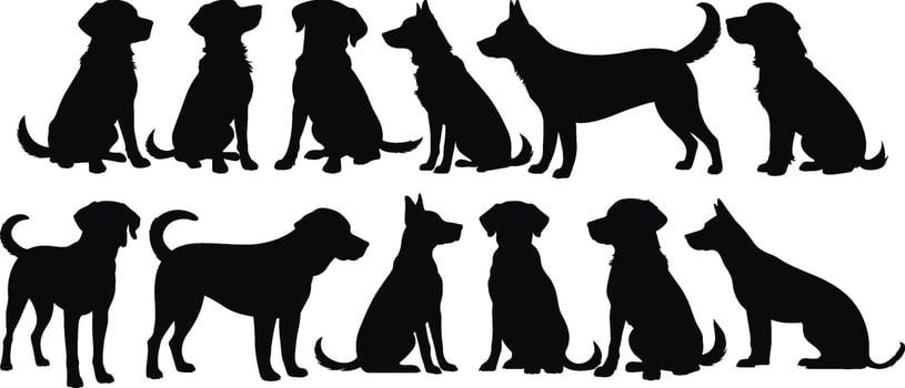 Clip Art of Dogs Sitting and Standing in Silhouette Style vector