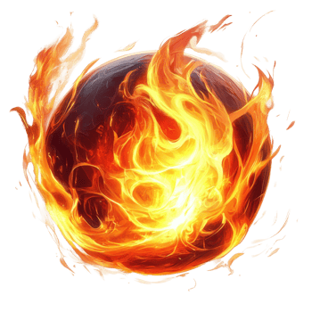 Fiery orb of intense heat, radiating scorching flames. png