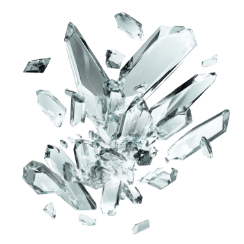 Shattered glass fragments explode outward in a graphic design. png