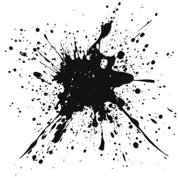 Dark ink splatter design against a black background. png