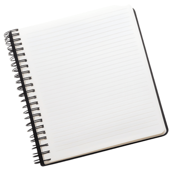 Blank spiral-bound notebook angled, ready for writing. png