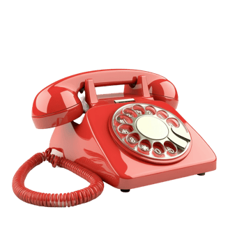 Retro red rotary dial telephone displayed. png
