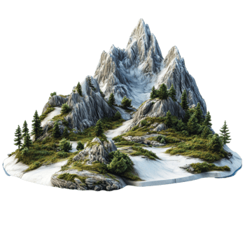 Snowy mountain peak landscape on an isolated island. png