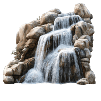Rustic waterfall cascading over stacked rocks. png