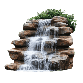 Artificial cascading waterfall with tiered rocks. png